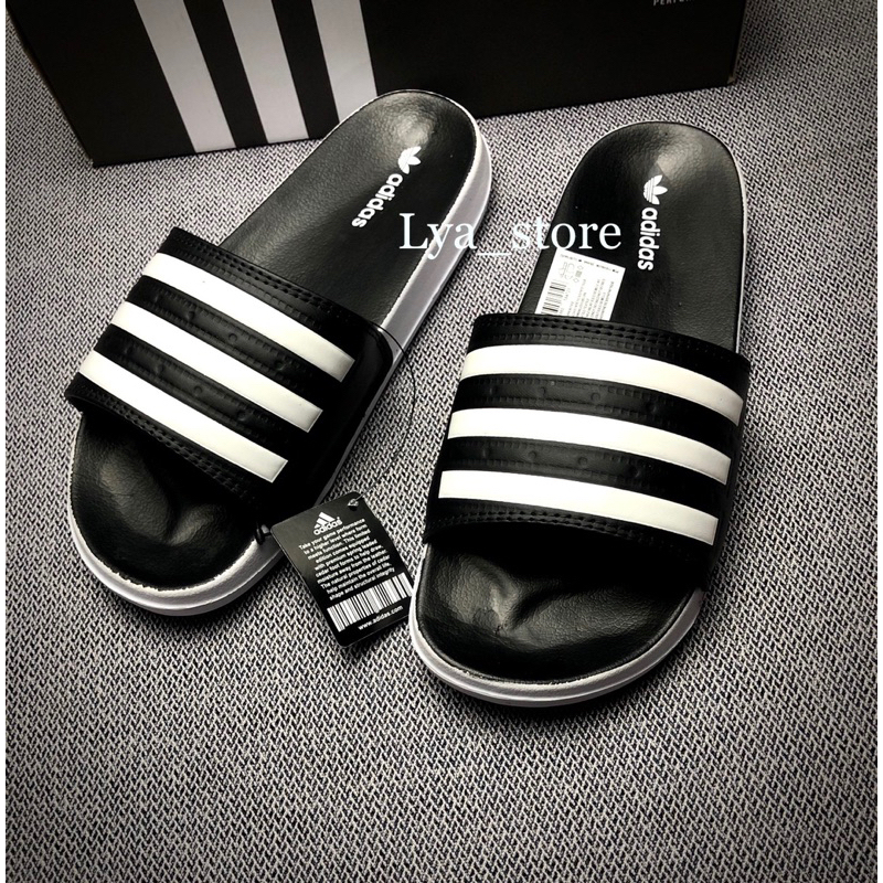 SENDAL SLIDE SLOP Adida hitam putih PRIA DAN WANITA FREE BOX + PAPERBAG