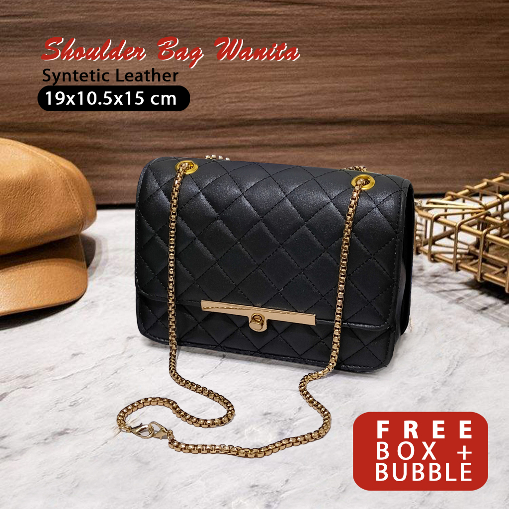 Tas selempang wanita tali rantai tas slempang dan bahu cewek shoulder bag polos slingbag strap rante remaja kulit sintetis