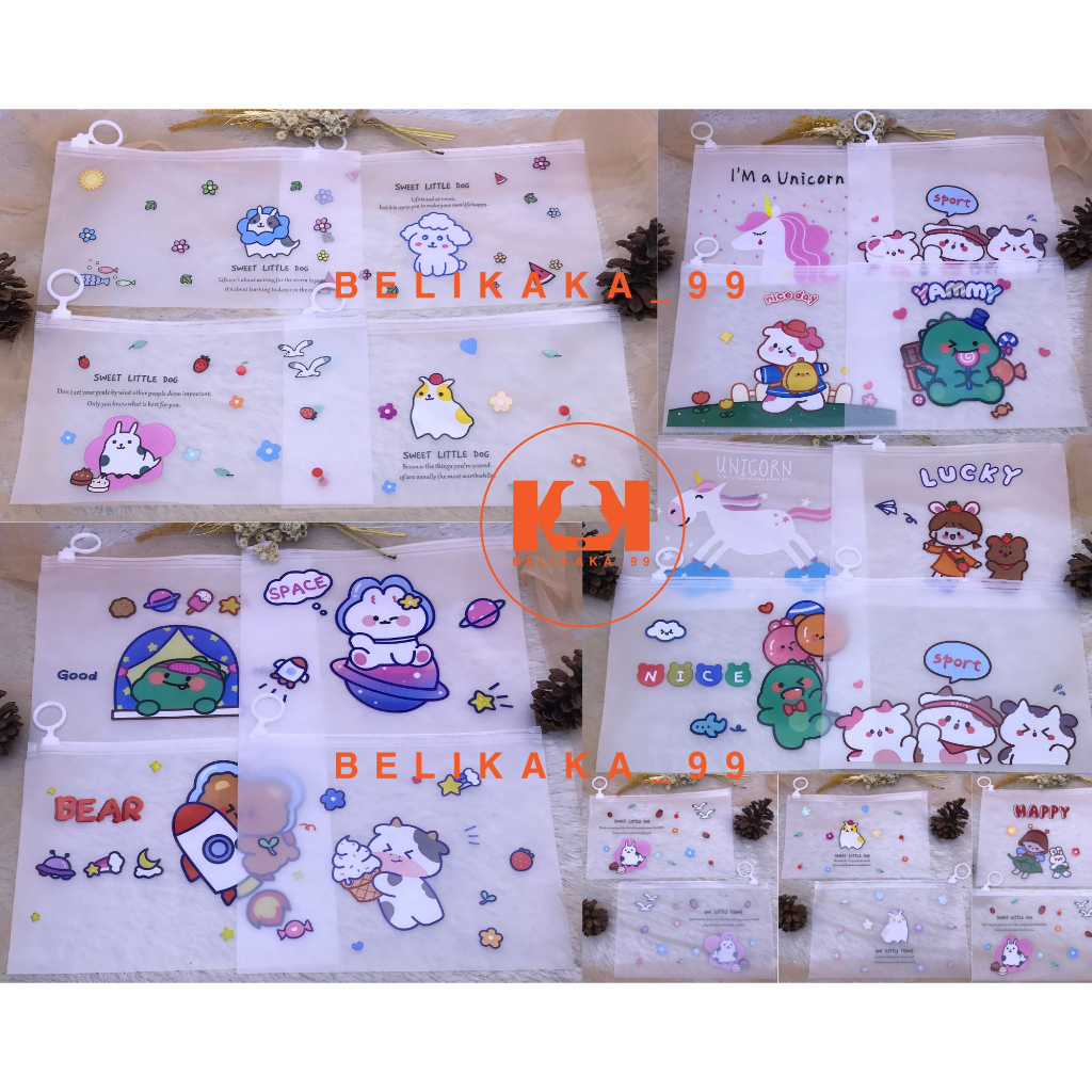 POUCH ZIP LOCK MULTIFUNGSI SERBAGUNA TRANSPARAN MOTIF / ZIPPER BAG ORGANIZER TRANSPARAN / TEMPAT IKAT RAMBUT / WADAH KOSMETIK / TEMPAT ALAT TULIS / TEMPAT MAKEUP / POUCH SERBAGUNA / POUCH TRANSPARAN