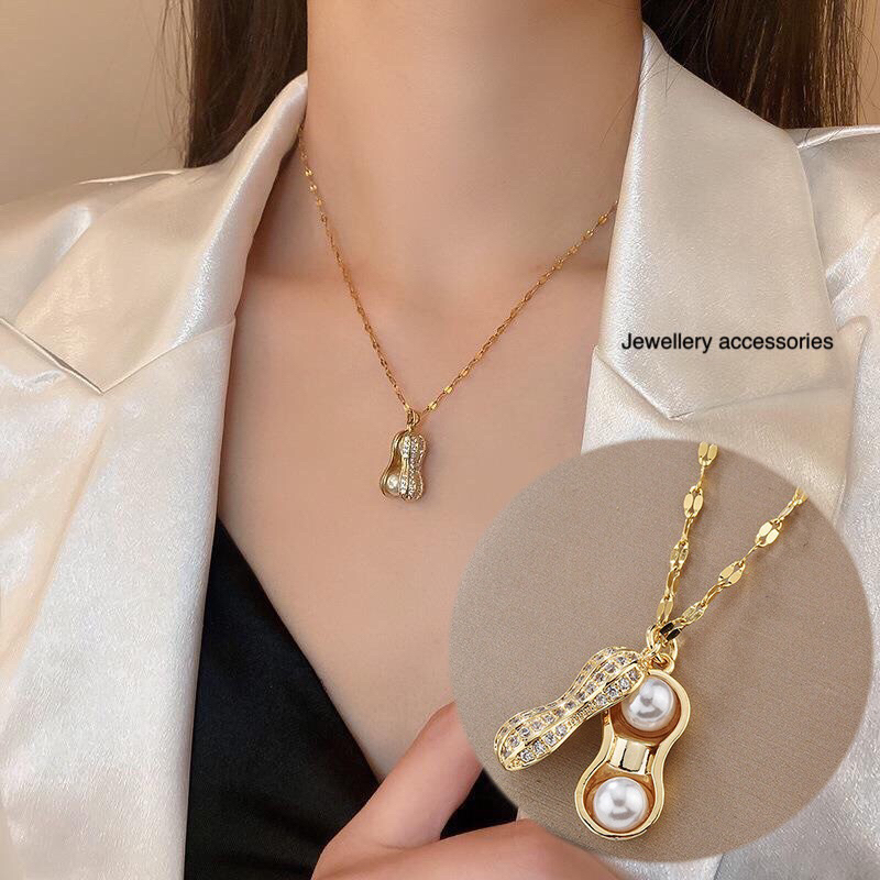 Kalung Titanium Mutiara Kacang Elegant Korea Fashion Style Premium