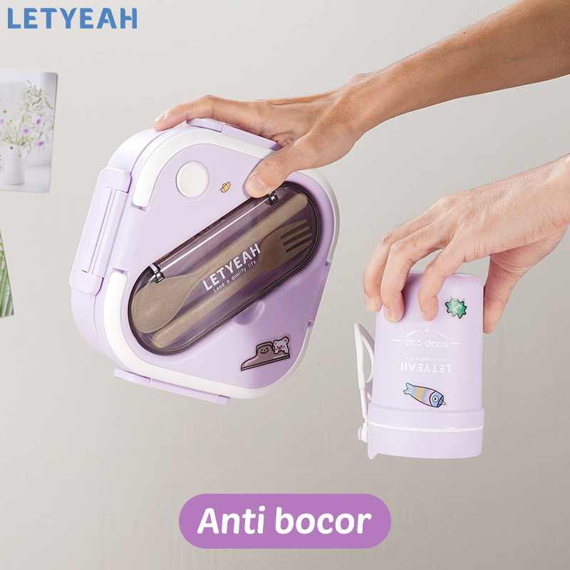 letyeah 1300ml Kotak bekal makan lunch box set /tempat makan anak set tas bekal /330ml cangkir sup /BPA free