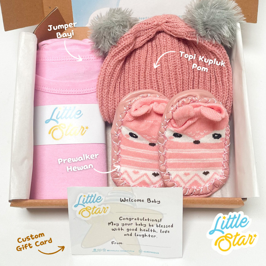 LS 3in1 Hampers Newborn Baby Gift Set Kado Lahiran Baju Topi Pom Prewalker Hadiah Parcel Lahiran Bayi Baru Lahir Premium Unisex