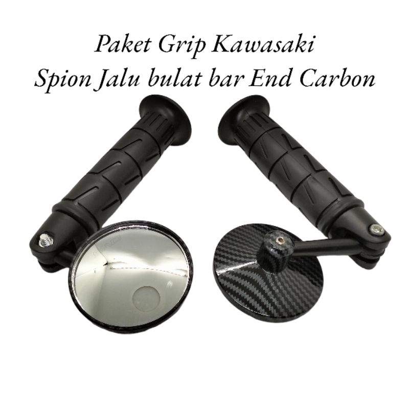 Paket Promo Murah Spion Jalu Bulat Bar end Carbon+Grip Hitam Kawasaki Nmax Aerox Lexy PCX Vario Mio Xeon Genio Scoopy Dill universal motor