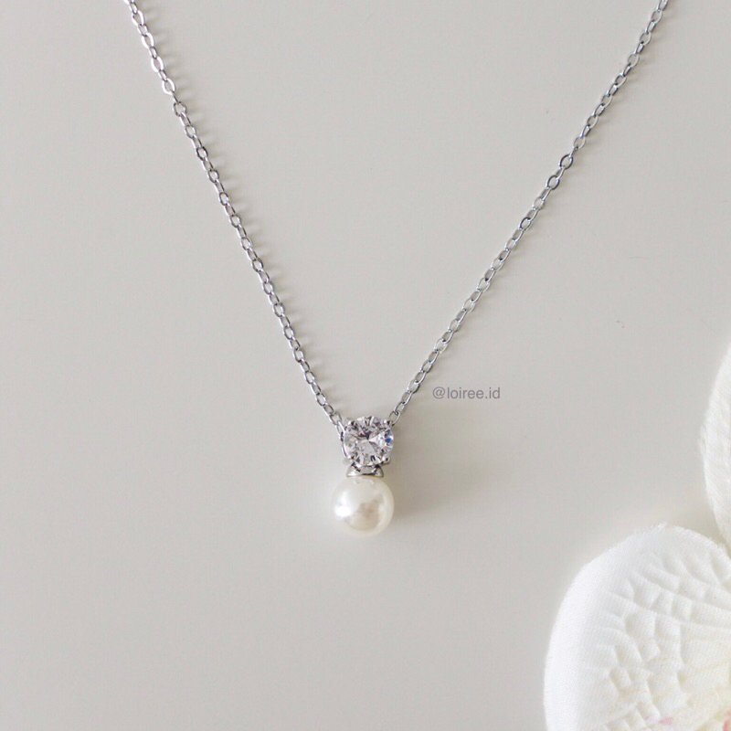 MEGI | Wedding Collection - Zirconia Pearl Chain Daily Necklace - Kalung Wanita