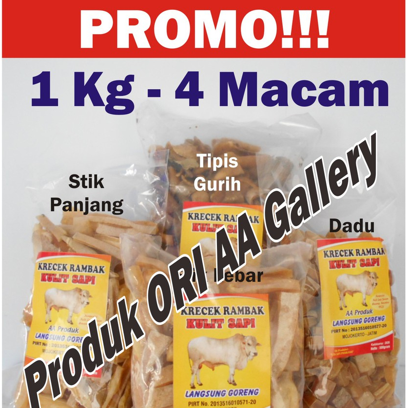 

PROMO!!! Kerupuk Rambak Kulit Sapi mentah ASLI 100% kulit sapi premium --- 1kg 4macam --- kemasan 250gr 4 bungkus ----