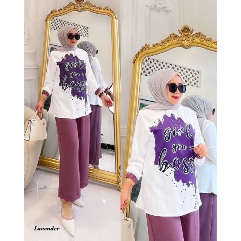GIRL BOSS SET/Stelan Wanita Sablon Viral/One Set Kringkle Terbaru
