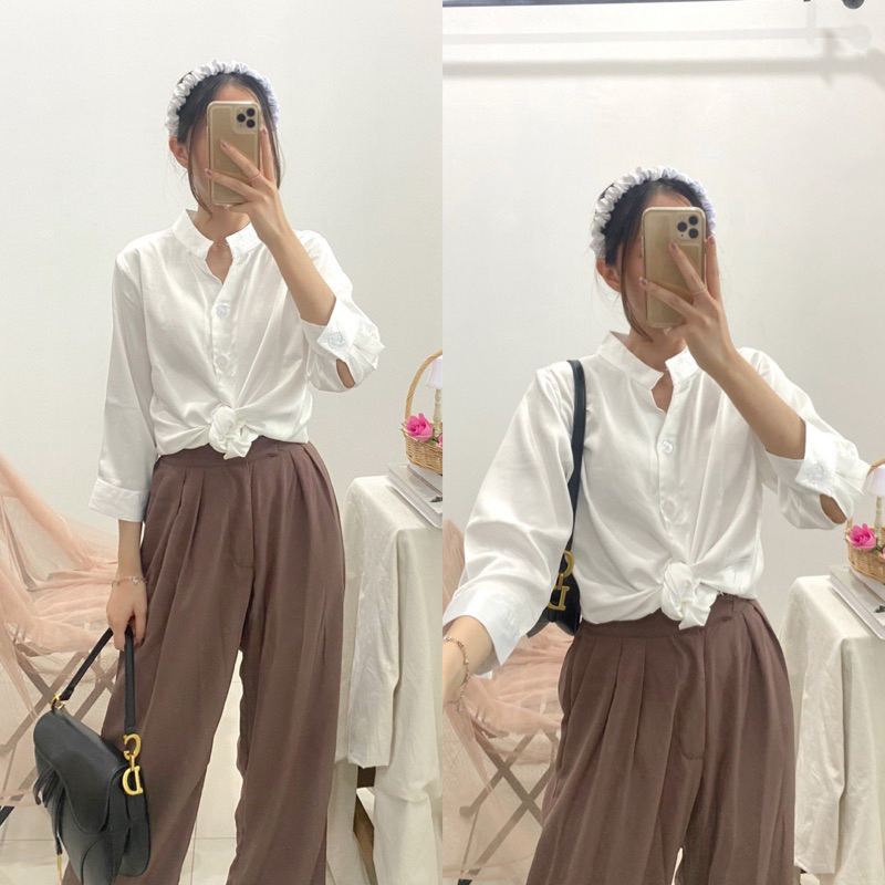 FARAH Blouse V-Neck Shirt Kantor Casual 0272-402