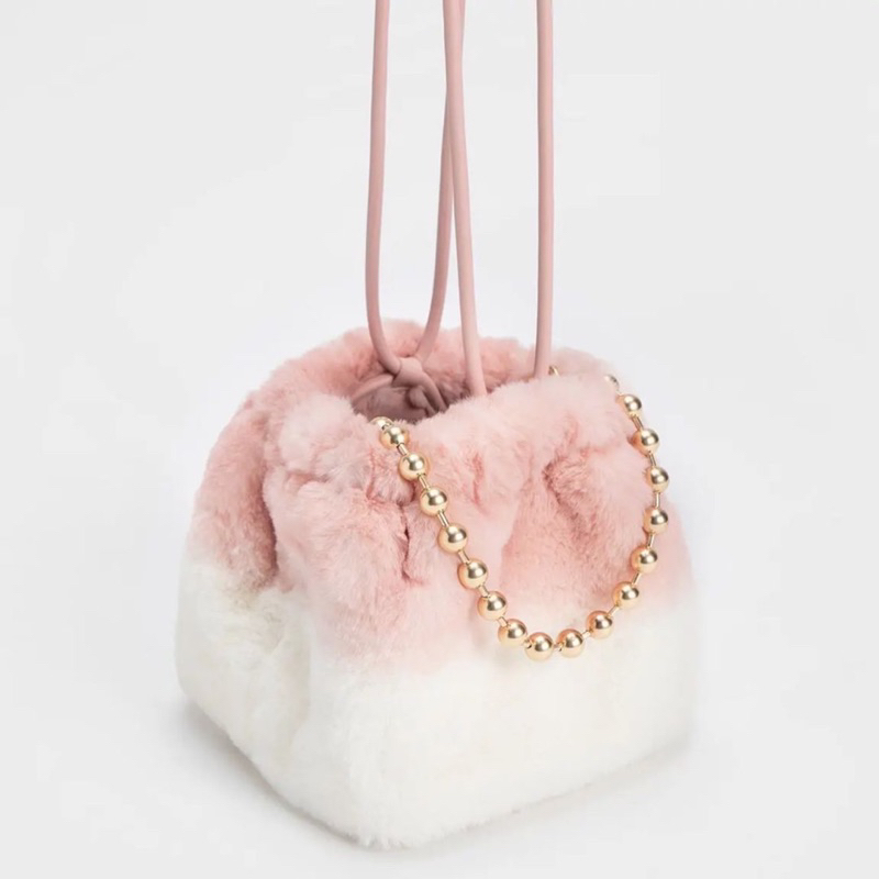c aldora beaded handle furry bucket bag
