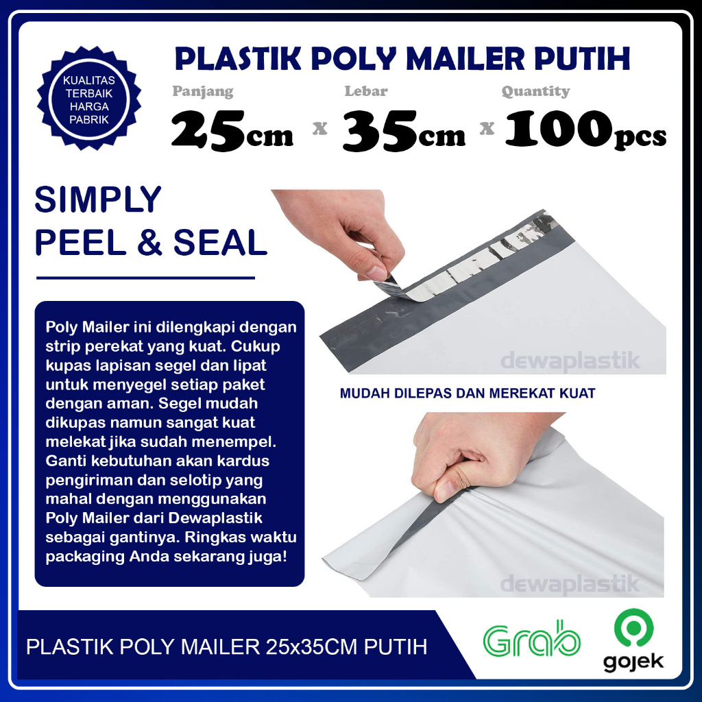 Poly Mailer 25x35 cm Putih Isi 100 Pcs Polymailer Kantong Plastik LDPE Amplop Packaging 25 x 35 cm Plastik Packing Putih 25x35cm Kantong Paket 25 x 35cm Warna Putih Susu Isi 100pcs