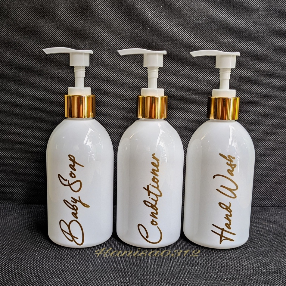 botol pump 250ml putih oval pump lotion gold / botol sabun cair pump putih 250ml aesthetic