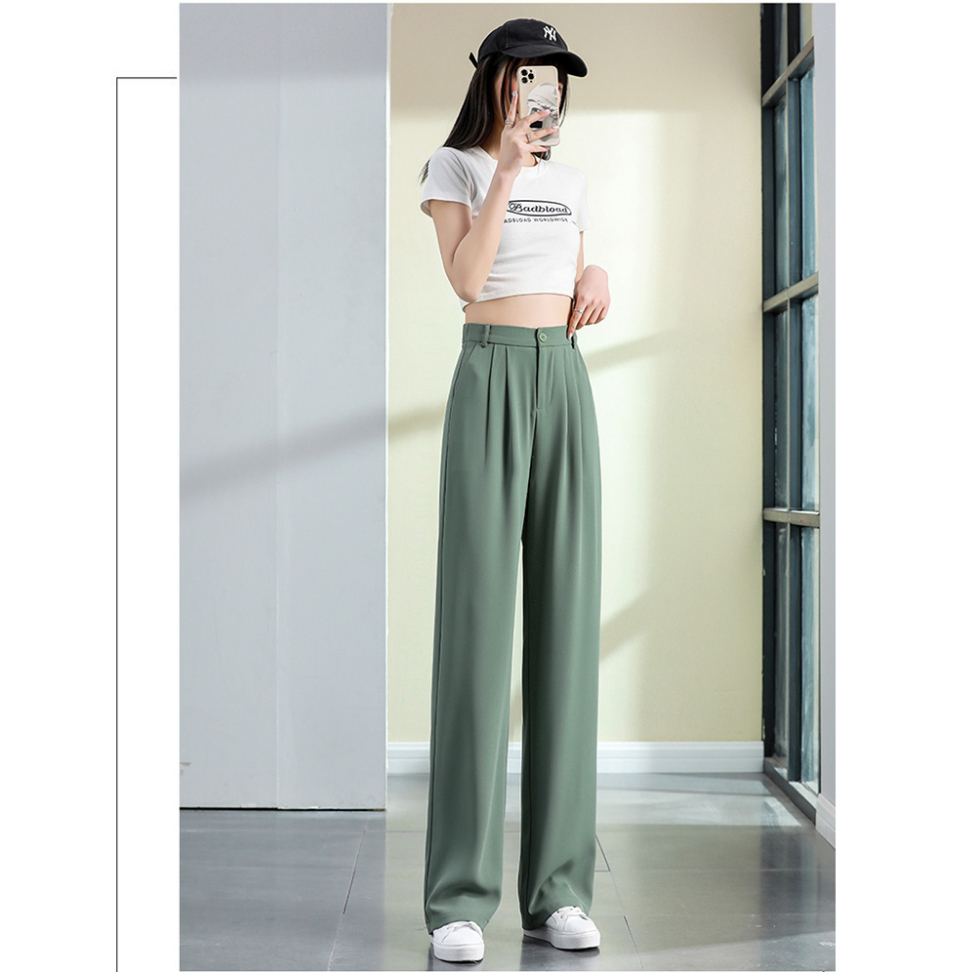 Korea Highwaist Straight Loose Kasual Celana Setelan Wanita Impor