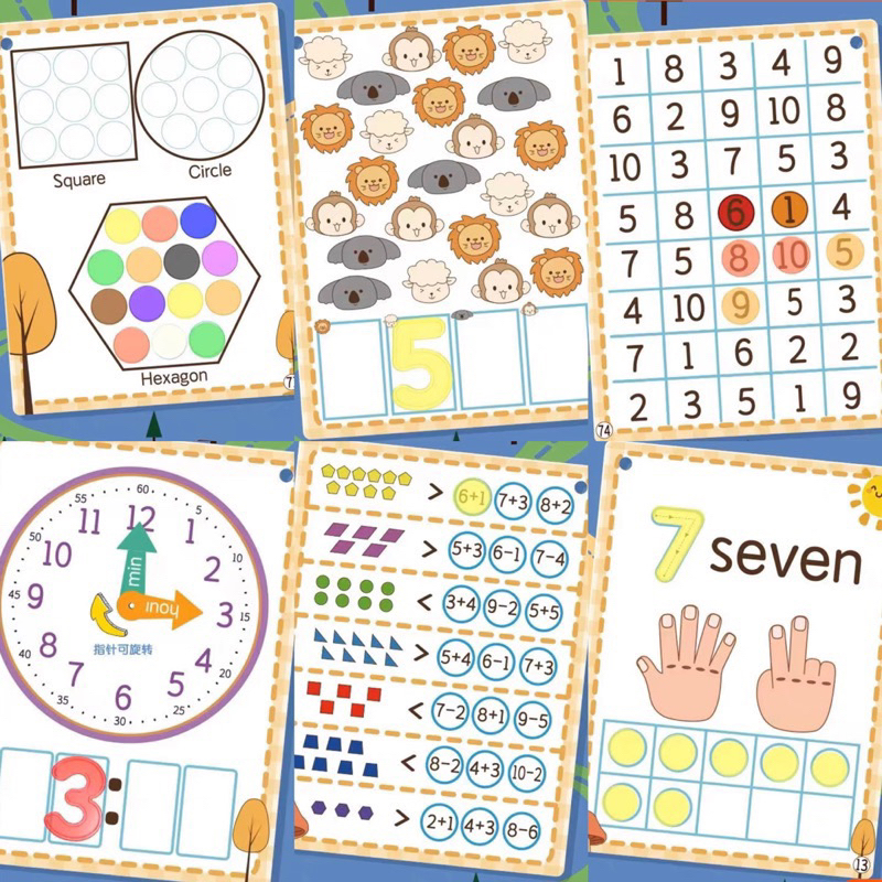 kindergaten math workbook set activity perlengkapan belajar matematika mengenal angka waktu untuk anak tk balita - kado anak - hadiah anak