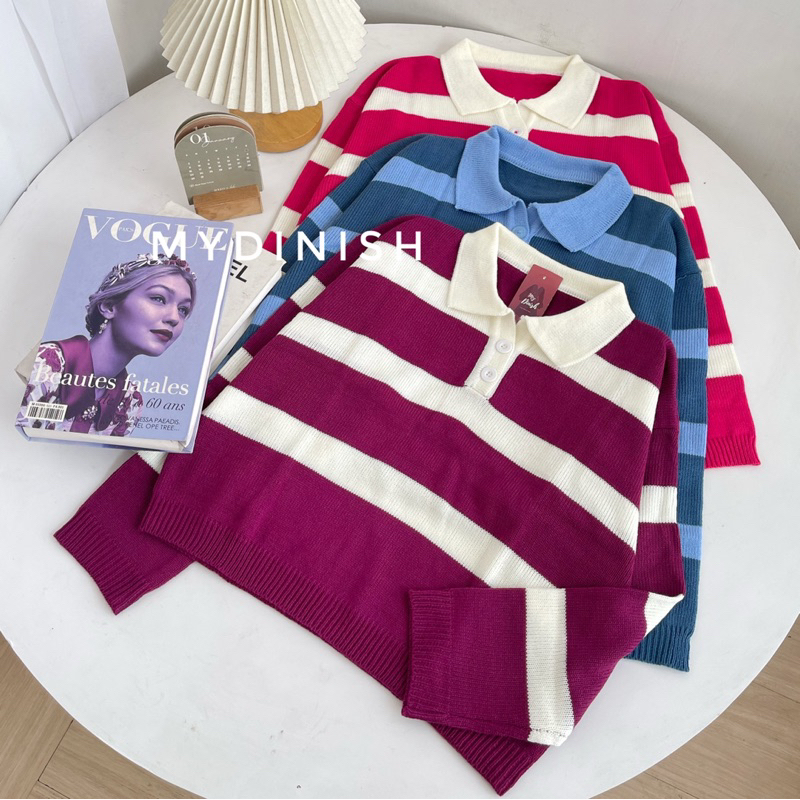 Agista Polo Blouse - Atasan Blouse Wanita Berkerah Bahan Rajut