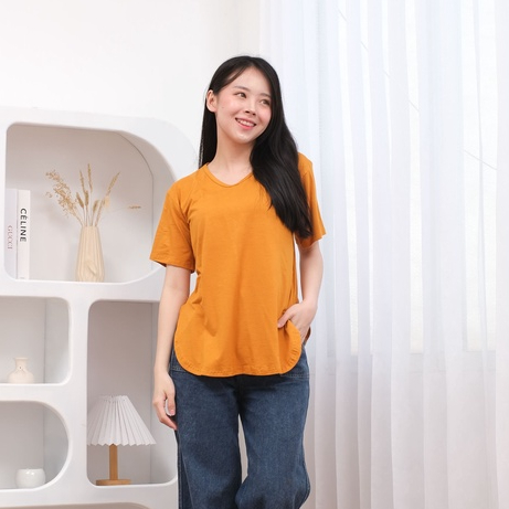 Kaos Polos V-Neck Oversize Jumbo || Loose T-Shirt Basic Belah Samping Oval