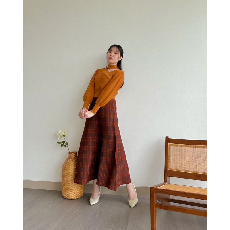 KANON - Agatha Knit Skirt - Rok rajut wool premium A-line musim dingin maxi length