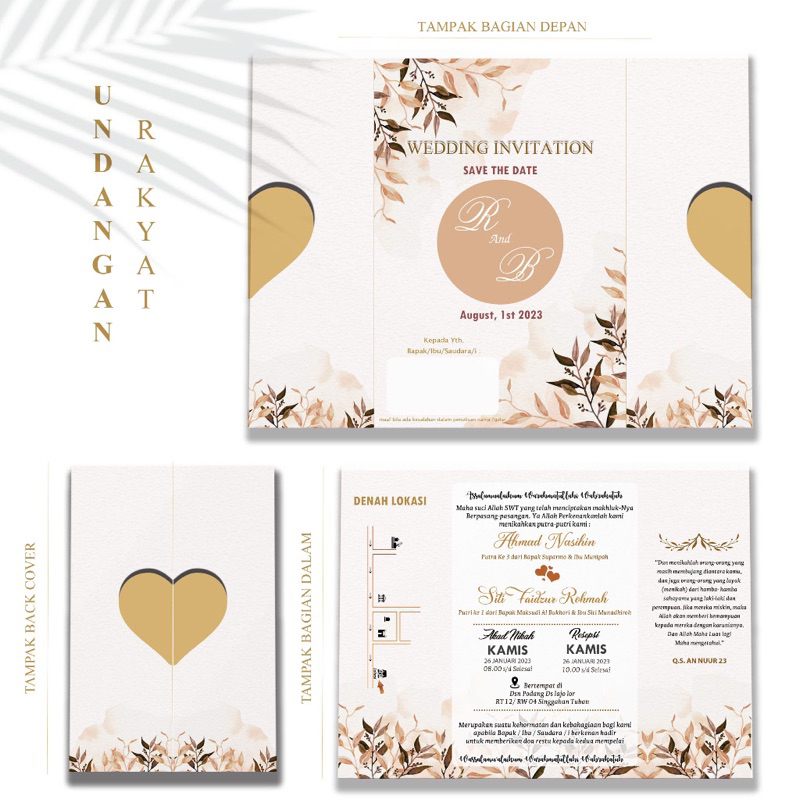 Undangan Pernikahan Unik Aesthetic Murah Lipat Tiga