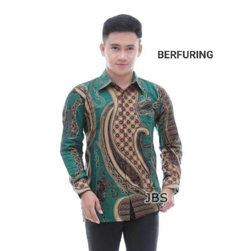 BAJU BATIK PRIA PREMIUM KEMEJA FURING PRIA LENGAN PANJANG WARNA HIJAU