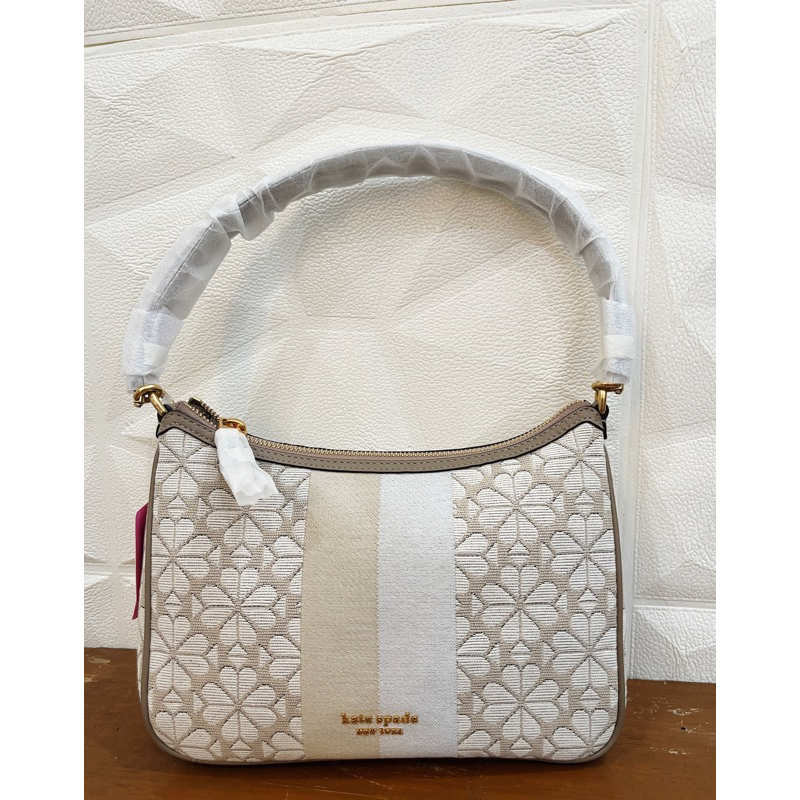 Tas Kate Spade Original Jacquard Flower Stripe Neutral Shoulder Bag