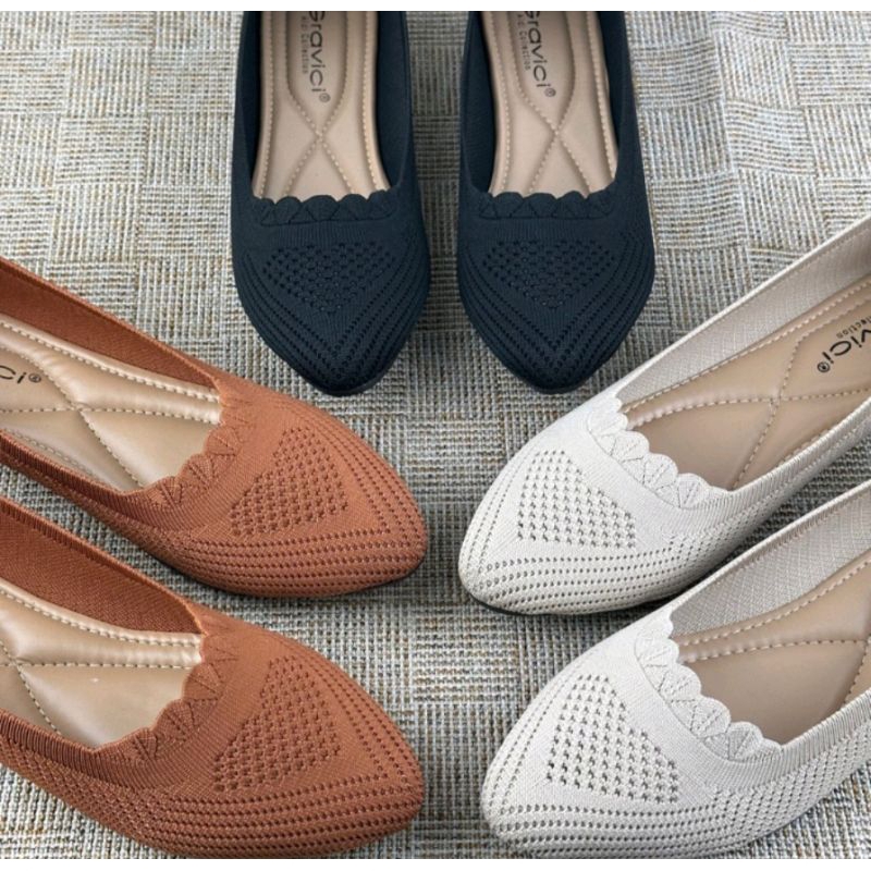 Sepatu flat wanita bahan rajut import