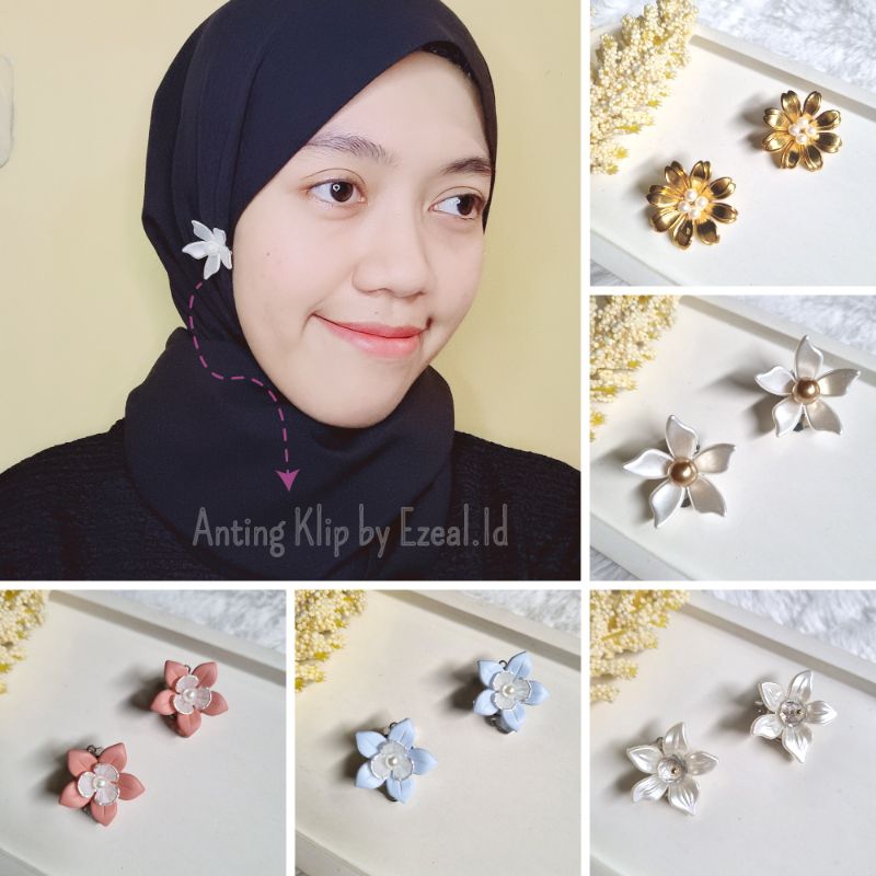 Anting Hijab klip Jepit Bunga Ala Korea Style aksesoris Hijab Kerudung Wanita Kekinian Terbaru Murah