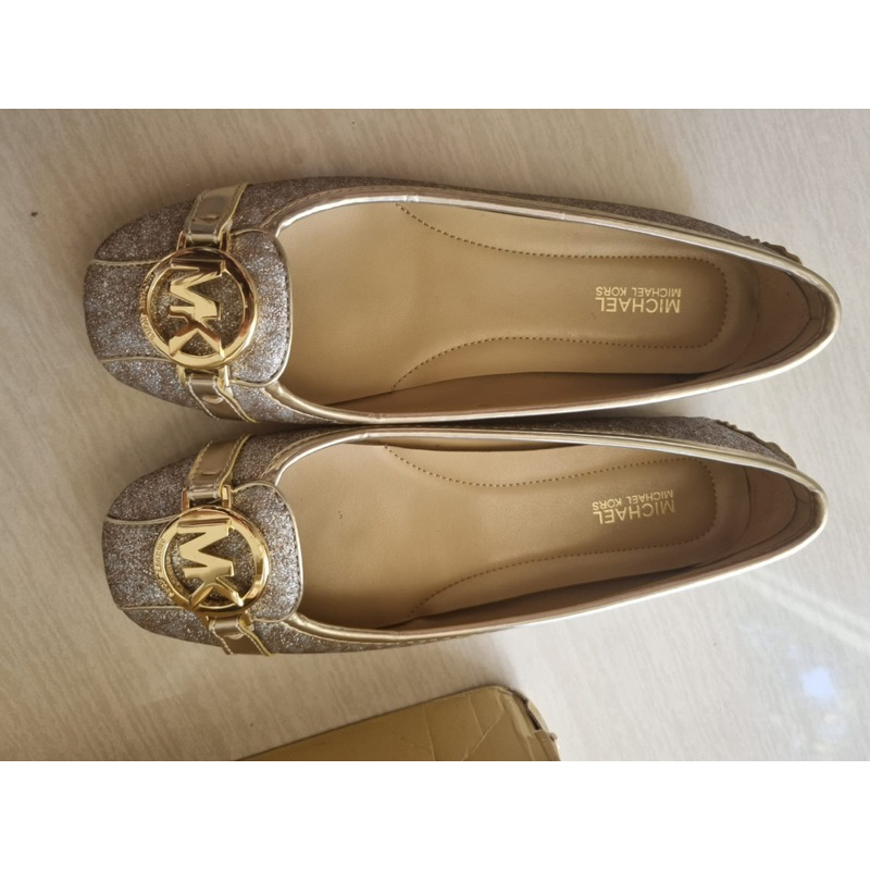 Sepatu Flat Michael Kors Ori Fulton Moc Pixie Fine MK Gold size 6,5
