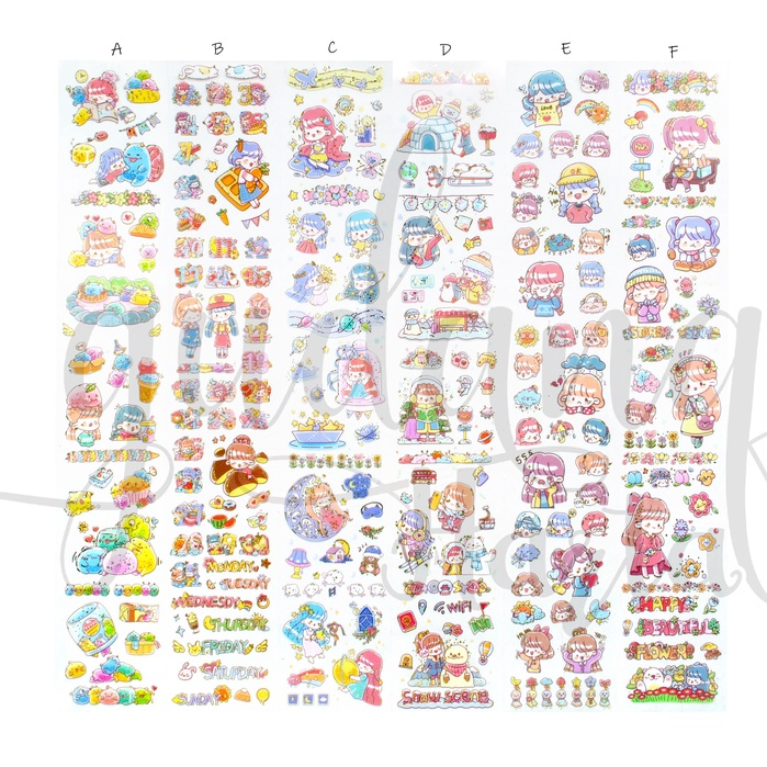 Stiker Pet Lembar Gemoy Sticker Motif Cewek Kepang Lucu DIY Scrapbook GH 303448