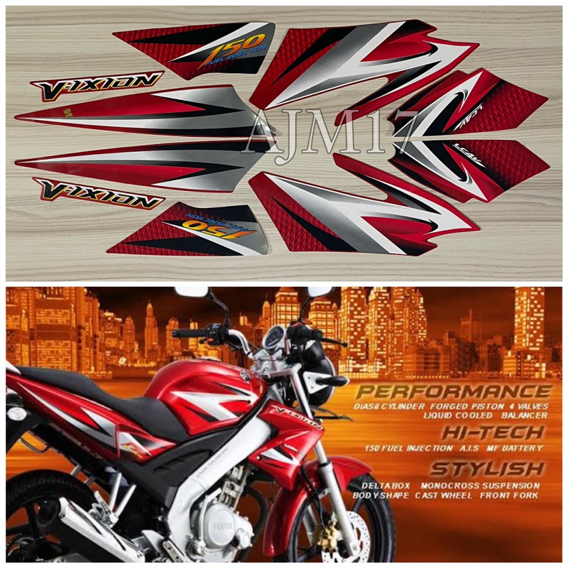 STIKER STRIPING MOTOR VIXION 2007 MERAH