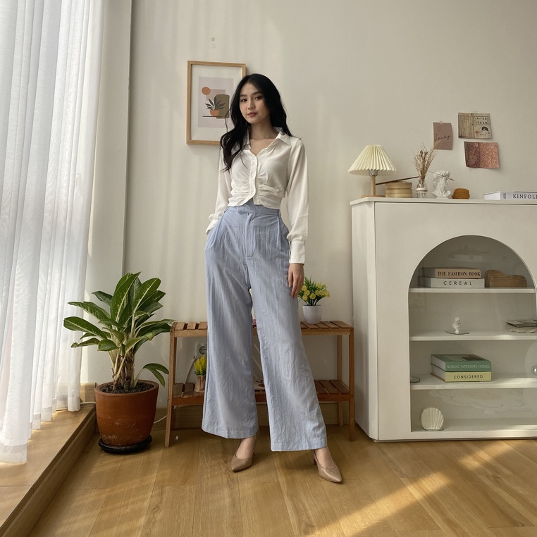 Carli Linen Pants - Celana Panjang Kulot Korea Wanita - High Waist Pants - Casual / Formal