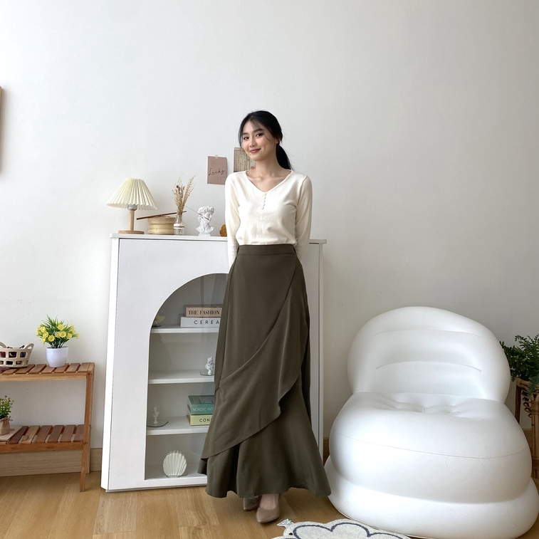 Reina Long Skirt - Skirt Wanita - Rok Panjang Korea - Casual Skirt