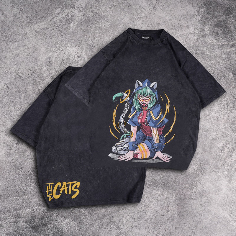 [N01113] T-shirt Oversized Distro Wash Motif THE CATS