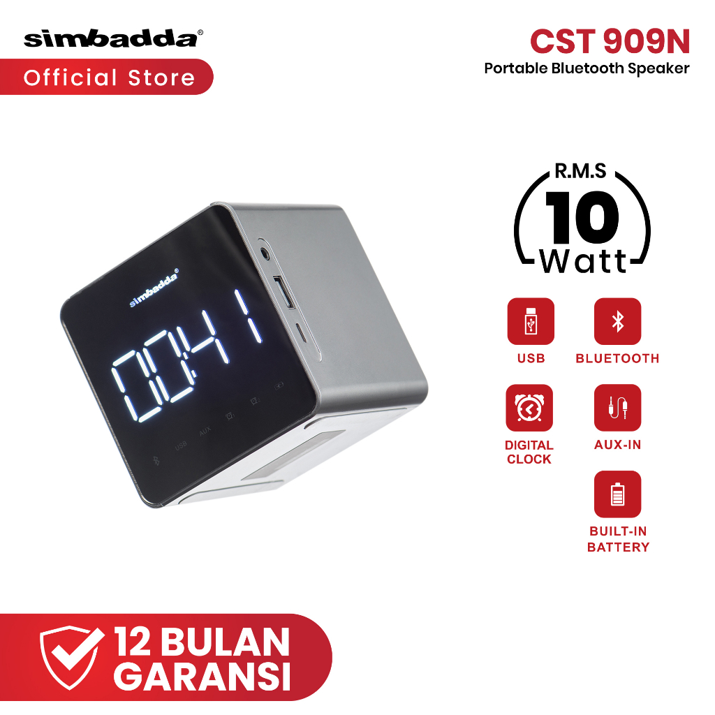 Speaker Bluetooth Simbadda CST 909N Cube Bass Mini Stereo - LED Display Alarm