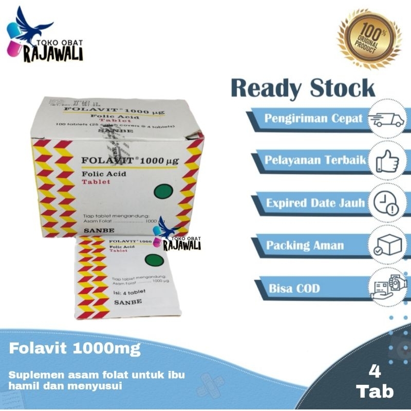 Folavit 1000mg folic acid strip 4 tab