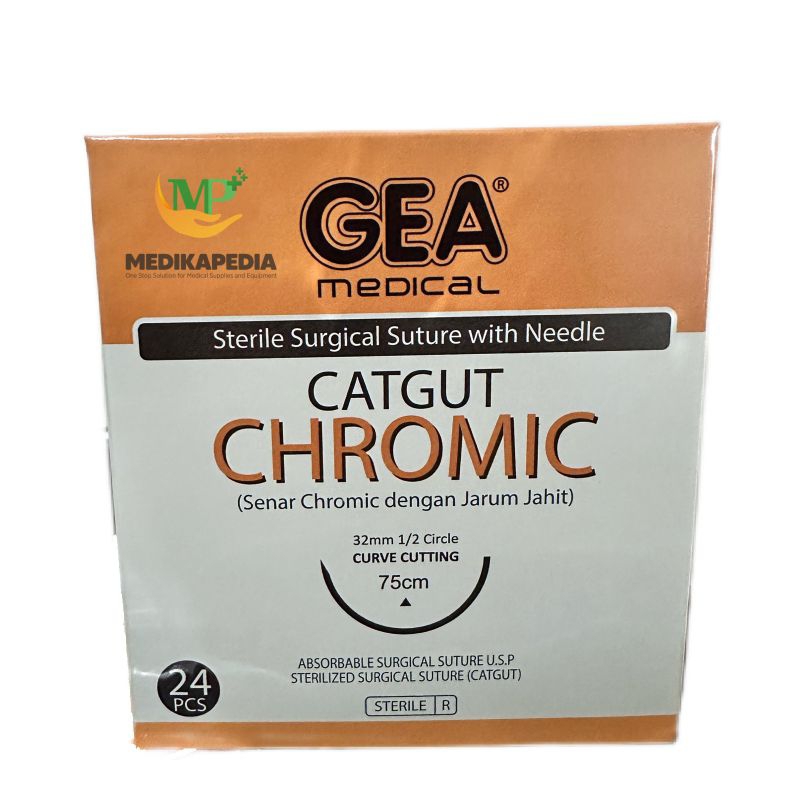 GEA Catgut Chromic DENGAN JARUM & TANPA JARUM / Benang Jahit Suture Sutra