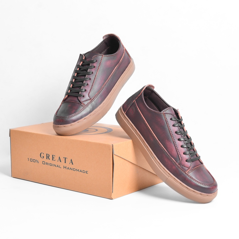 OLAF MAROON (KULIT ASLI) |ManNeedMe x Greata| Sepatu Sneakers Pria Casual Shoes ORIGINAL