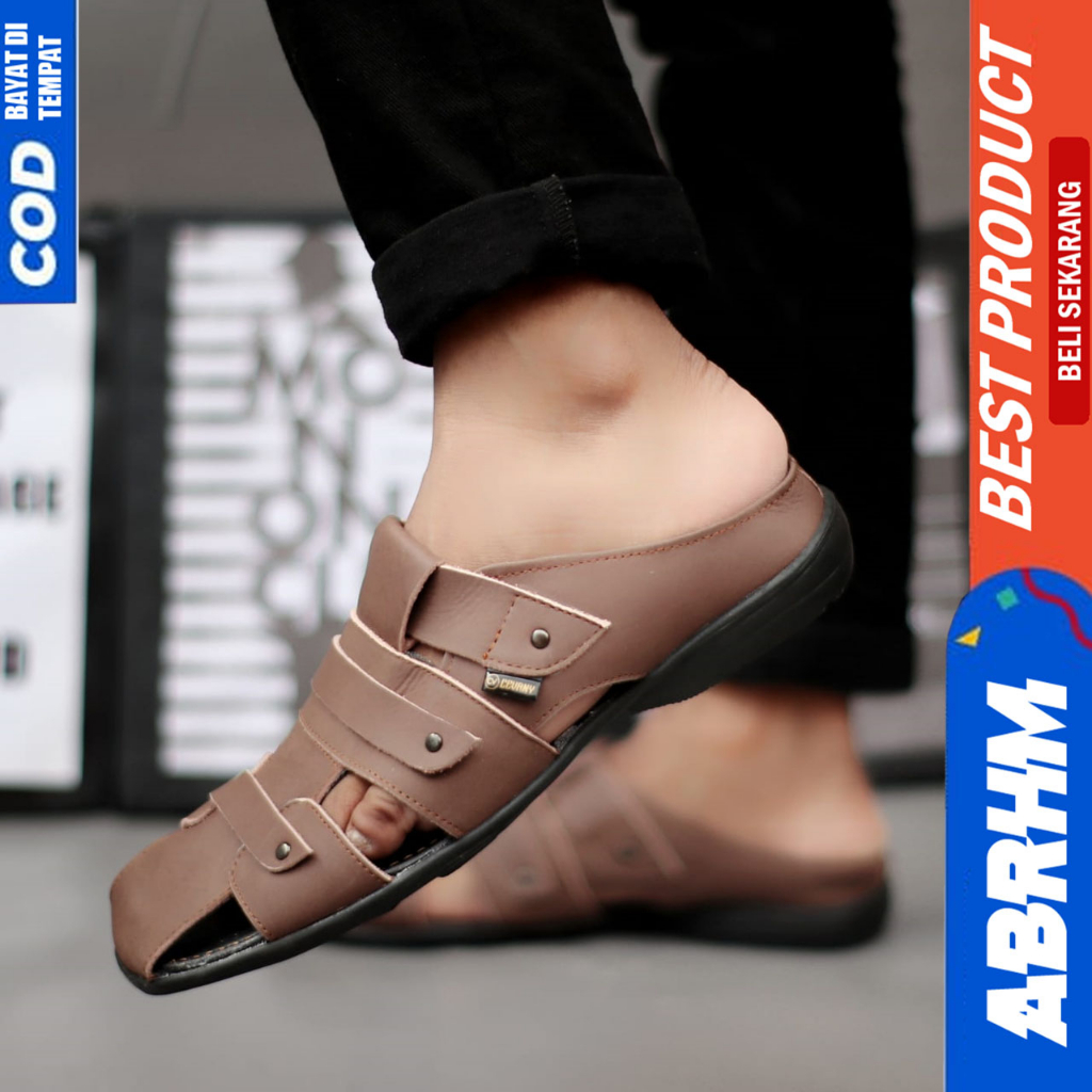 Sepatu Sandal Pria Kulit Asli Selop bustong terbaru Abrhm Tutong