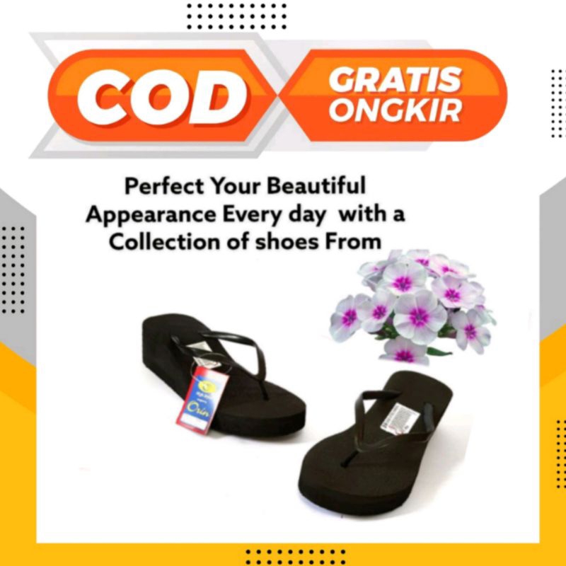 CTS Sandal Sendal Jepit Wedges Polos Flip Flop Hitam