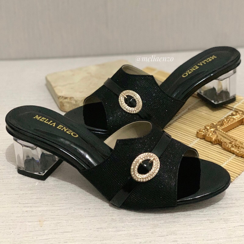 Meliaenzo - Sendal Hak Kaca Wanita | Sendal Slop Pesta | Sendal Pesta Terbaru