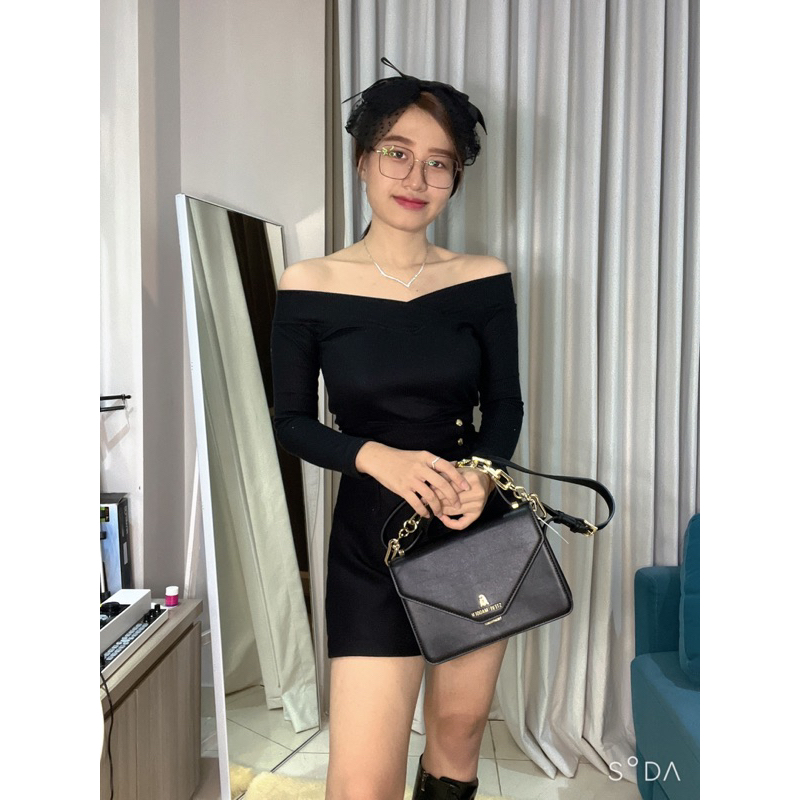 S-XL Korean V sabrina long sleeve knit