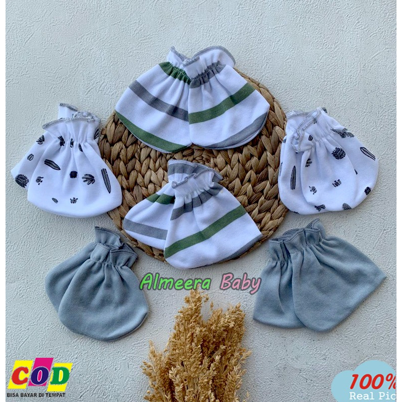 Isi 3 Pcs Sarung Tangan 3 Pcs Sarung Kaki Bayi Baru Lahir Seri Grey Usia 0-3 Bulan Almeera Baby and Kids