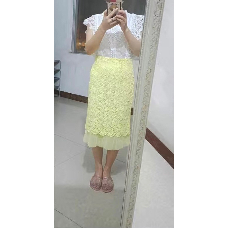 [Premium Series] Brocade / Lace Office Formal Lady Midi Skirt with Pleated Tutu Combination Import Premium ( Rok Brokat Timbul )