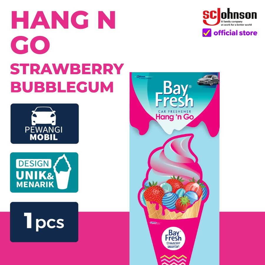 Bay fresh Hang N Go Pengharum Mobil gantung Strawberry Bubblegum