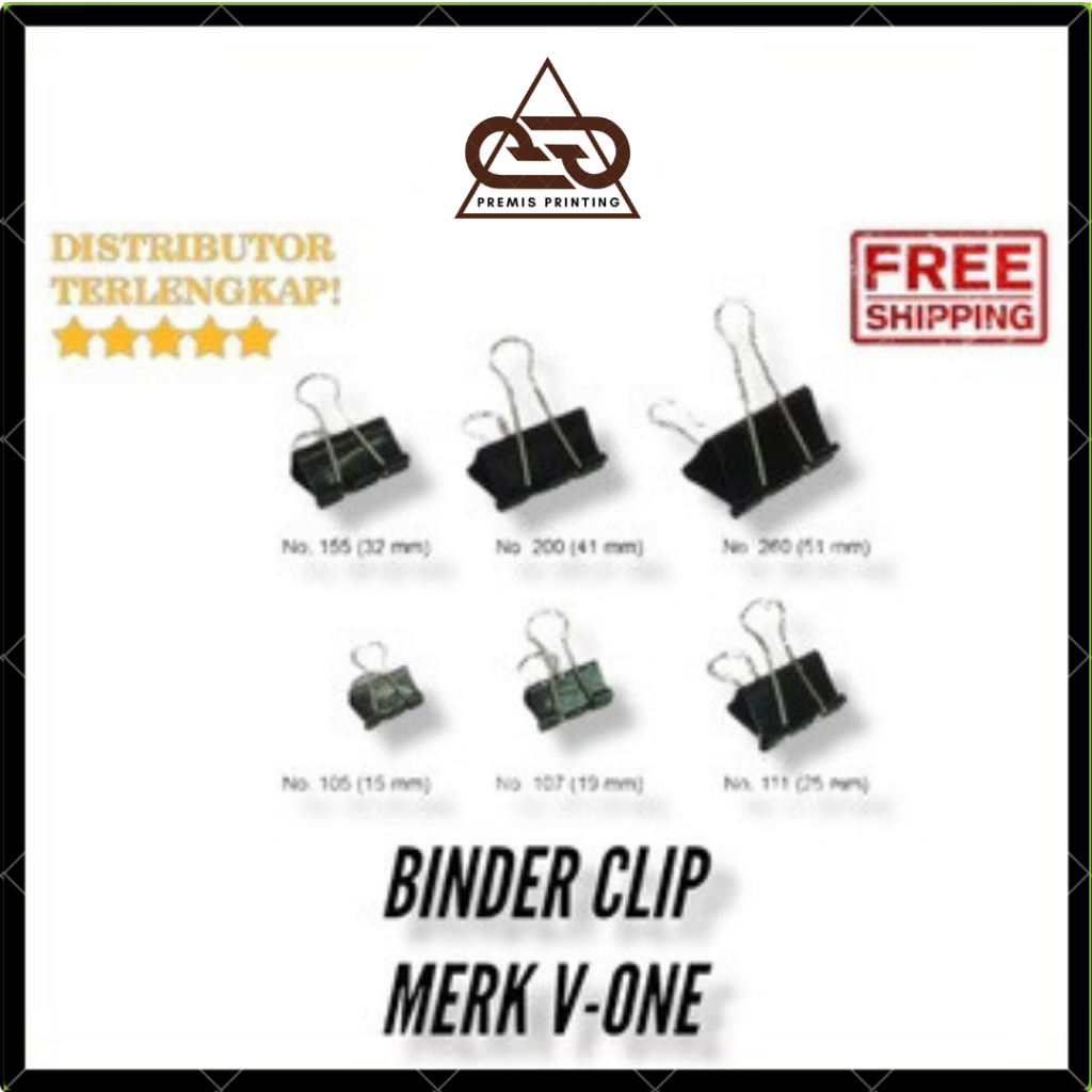 

Binder Clip V One Klip Kertas No. 260, 200, 155, 111, & 105 / Penjepit Buku