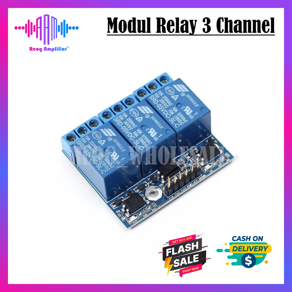 Modul Relay 3 Channel dengan Isolation Optocoupler Isolation 3.3V 5V Signal