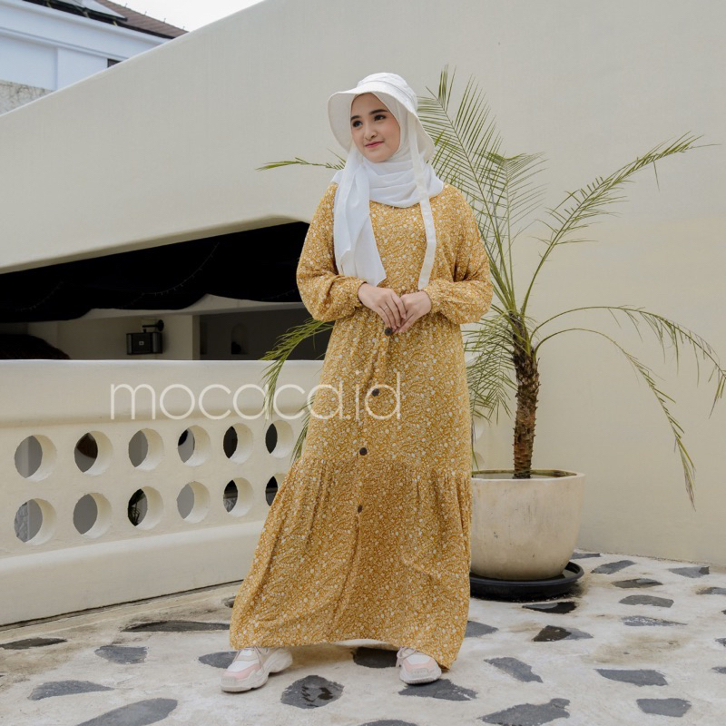 Gamis rumahan renda depan busui rayon premium - motif yellow jasmine