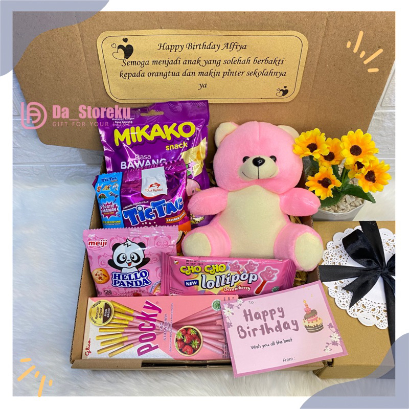 HAMPERS GIFT BOX JAJAN MIX KADO MURAH / HAMPERS KADO ULANG TAHUN VALENTINE WISUDA LUCU / KADO SNACK MIX BONEKA TERMURAH TERLARIS