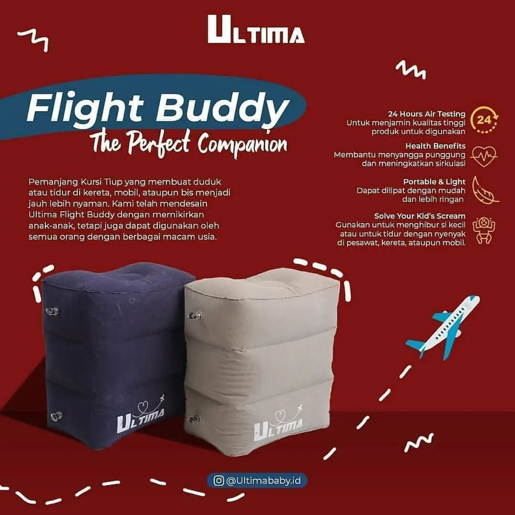 ULTIMA Flight Buddy inflateable foot rest Blue mirip plane pal jet kid kooshy fly tot (FREE pompa)