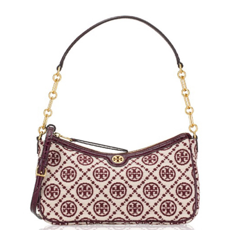Tas Tory Burch Original T Monogram Chenille Studio Claret New Cream