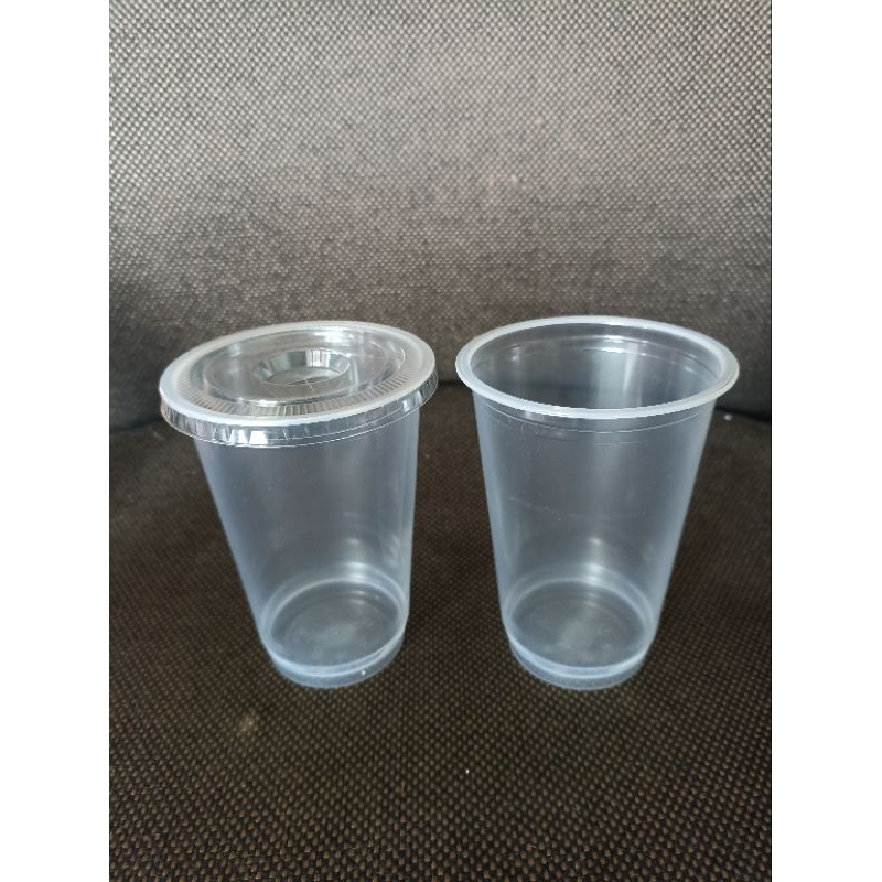 Gelas plastik pp 16oz + tutu datar / cup pp16oz + lid flta