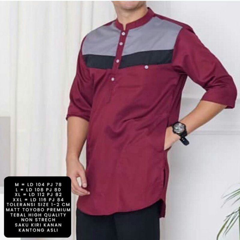 (NEW2023) KURTA REXA - Baju Kemeja KURTA Koko Pria Laki Muslim Lengan Tangan 3/4 Bahan Katun Toyobo 
