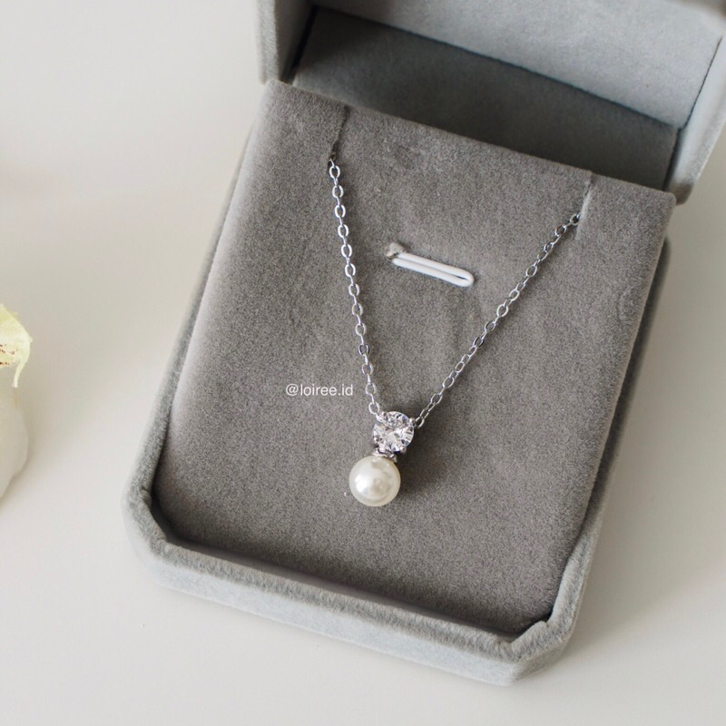 MEGI | Wedding Collection - Zirconia Pearl Chain Daily Necklace - Kalung Wanita